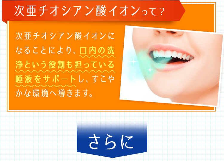 酸イオンになることにより、口内の洗浄という役割も担っている唾液をサポート